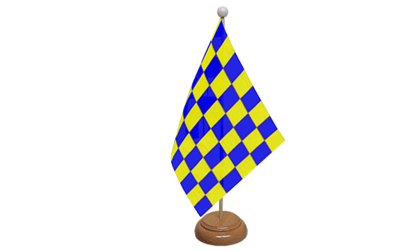 Blue and Yellow Check Small Flag with Wooden Stand